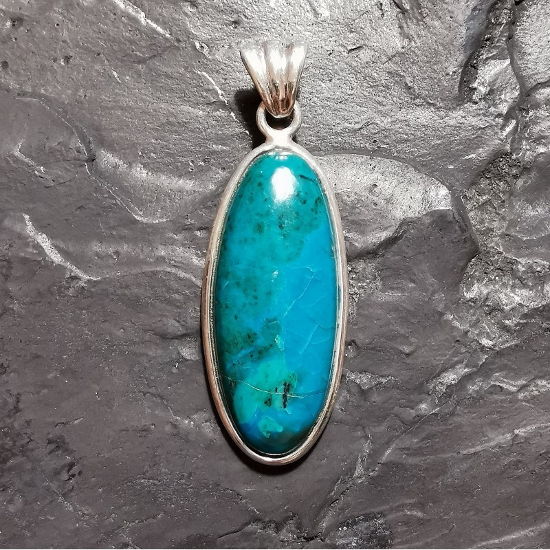 Chrysocolle - pendentif monté en argent 1 - chakra turquoise