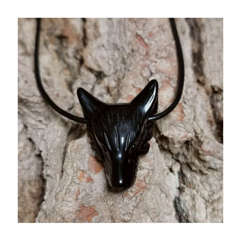 Obsidienne noire - pendentif tête de loup de Catalogue pierres et cristaux