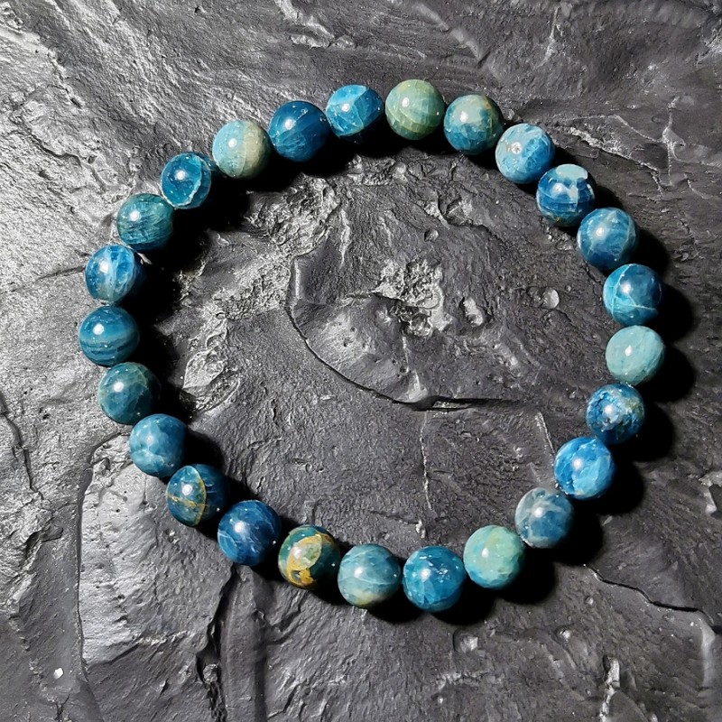 Apatite bleue - Bracelet perles 8mm - 5e et 6e chakras de Catalogue pierres et cristaux