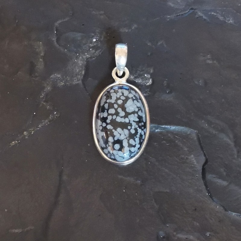 Obsidienne flocon de neige - pendentif montè en argent 2 - 1er chakra de Catalogue pierres et cristaux