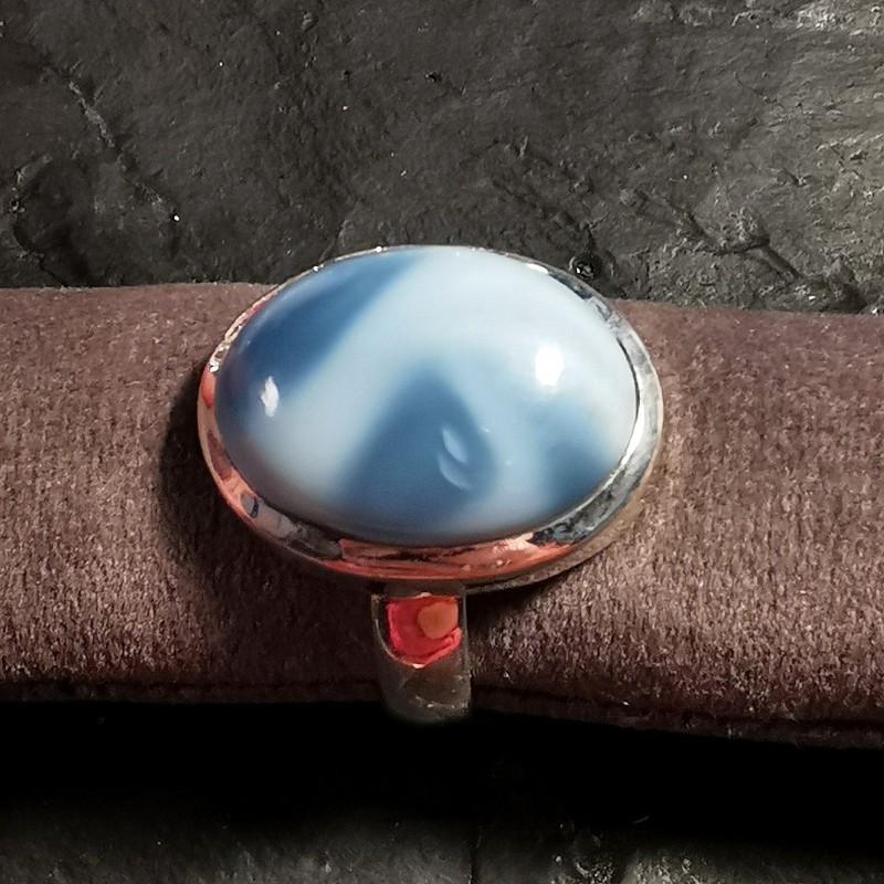 Bague En Argent Réglable Avec Pierre Bleue - Occasion - État D'usure Visible