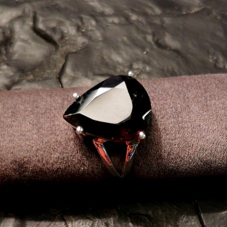 Bague Artisanale Réglable En Argent 925 Avec Grenat Et Citrines - Création Unique De L'Atelier Lunaire - Livrée Avec écrin