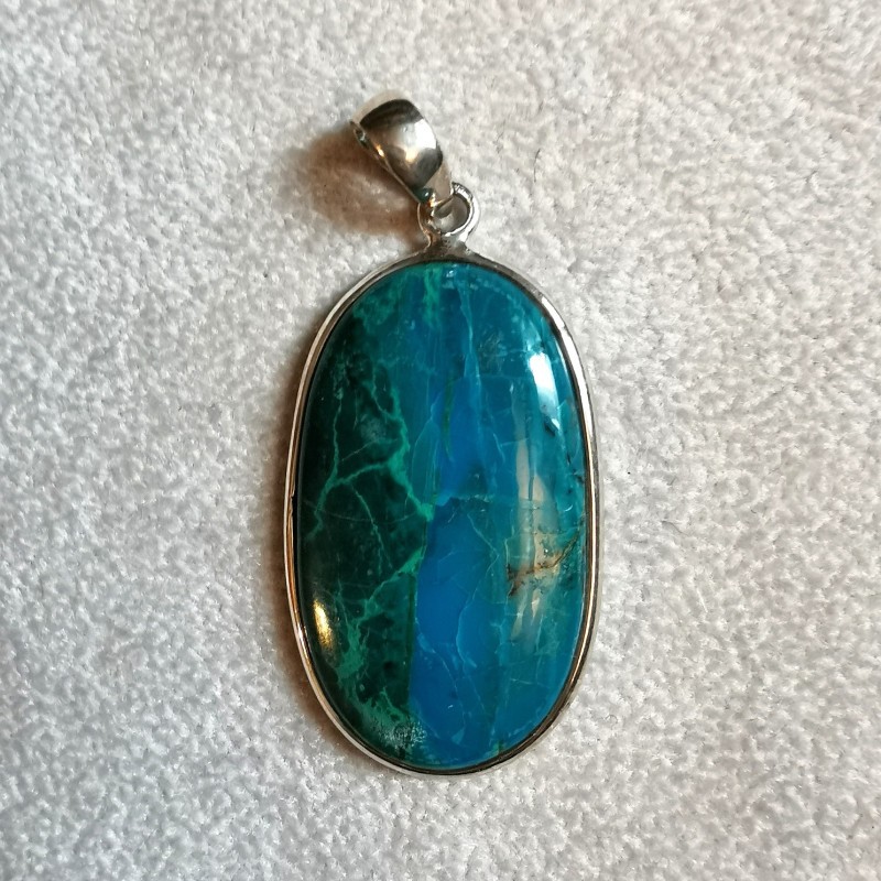 Chrysocolle - pendentif monté en argent 2 - chakra turquoise de Catalogue pierres et cristaux