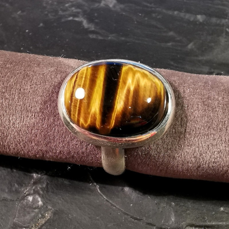 Œil de tigre -  Bague règlable en argent - 3ème chakra