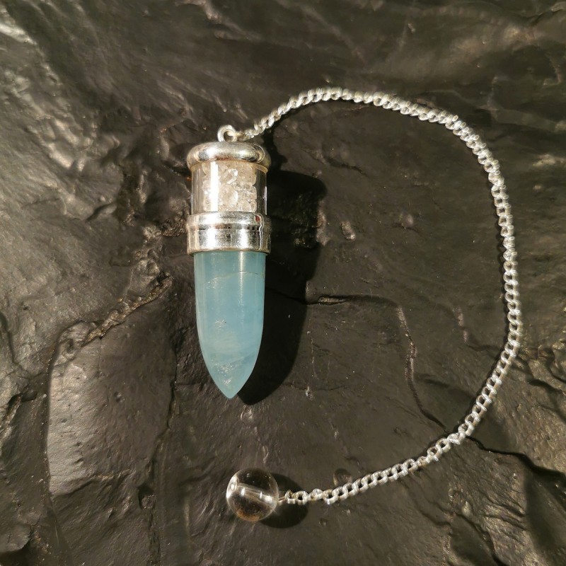 Aiguemarine + Herkimer- pendule monté en argent - 5e chakra