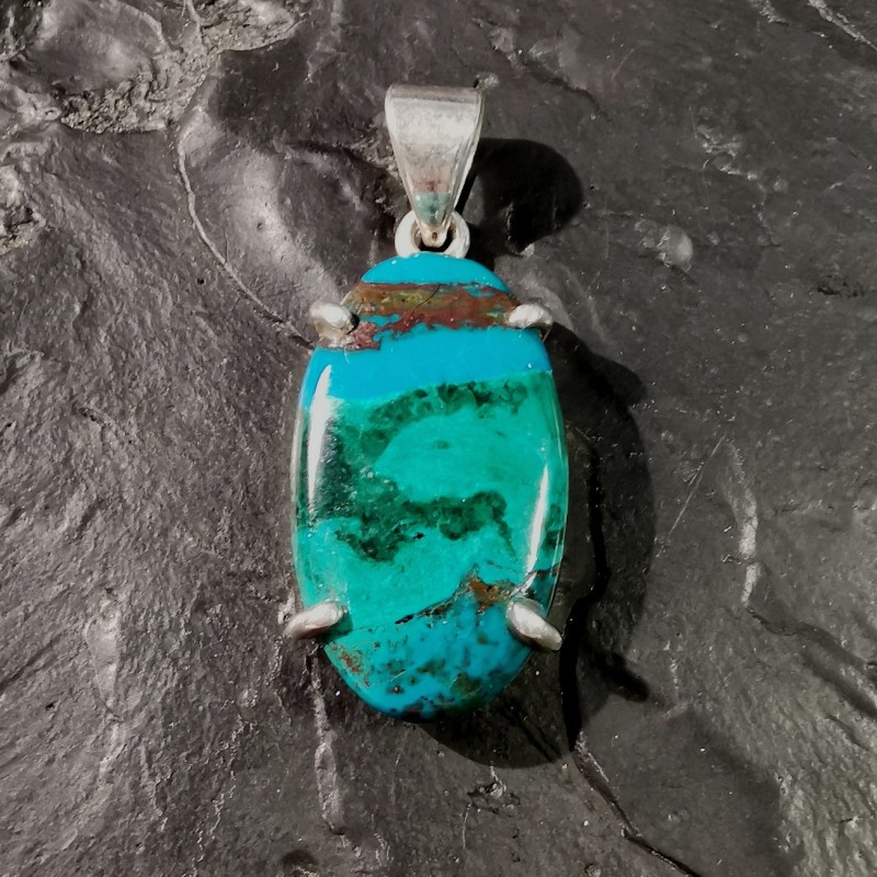 Chrysocolle - pendentif monté en argent 5 - chakra turquoise de Catalogue pierres et cristaux