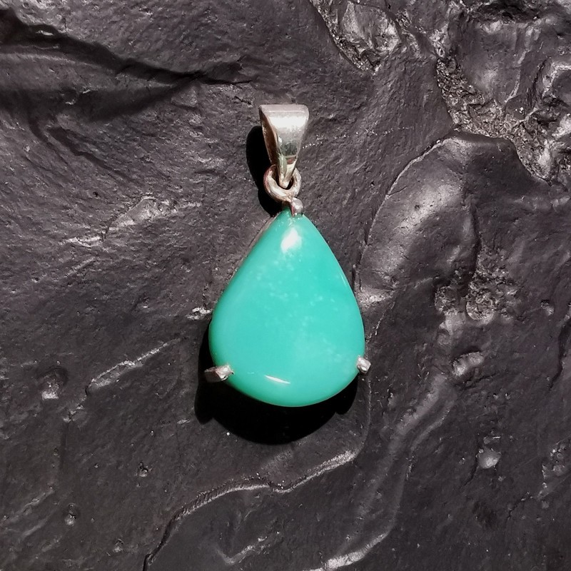 Chrysoprase - pendentif monté en argent 3 - chakra turquoise de Catalogue pierres et cristaux