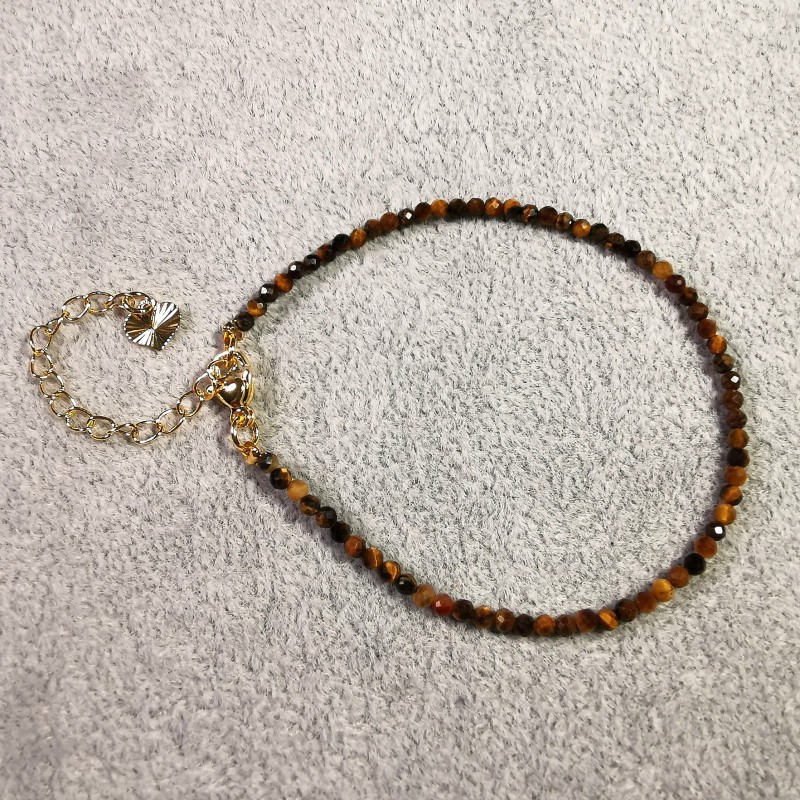 Œil de tigre -  Bracelet facetté collection bijoux dorés - 3e chakra