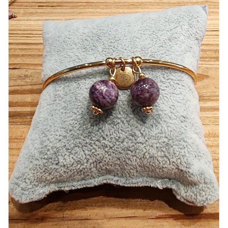 Charoïte - bracelet rigide collection bijoux dorés - 7e chakra