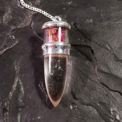 Cristal de roche + rubis - pendule monté en argent - 6ème chakra de Catalogue pierres et cristaux