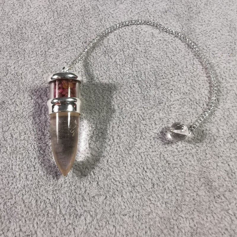 Cristal de roche + rubis - pendule monté en argent - 6ème chakra de Catalogue pierres et cristaux