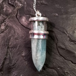 Aiguemarine + aiguemarine - pendule monté en argent - 5e chakra