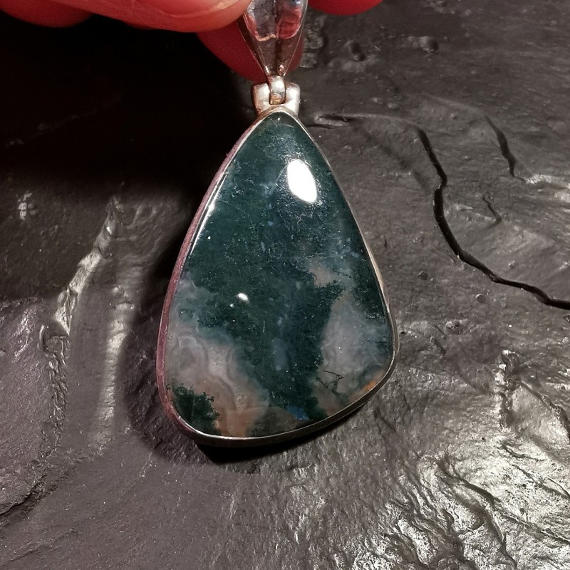 Agate mousse - pendentif monté en argent 3 - 4e chakra de Catalogue pierres et cristaux