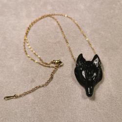 Obsidienne noire - pendentif tête de loup de Catalogue pierres et cristaux