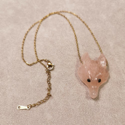 Quartz rose - Pendentif tête de loup - 4e chakra de Catalogue pierres et cristaux