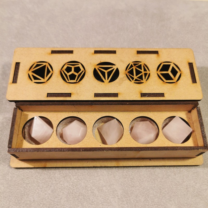 Les 5 solides de Platon en quartz rose