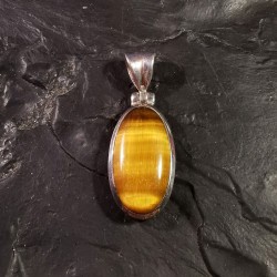Œil de tigre - Pendentif monté en argent 3 de Pierres du 3ème chakra