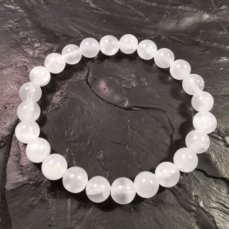 Sélénite - Bracelet perles 8mm - 6e chakra de Catalogue pierres et cristaux