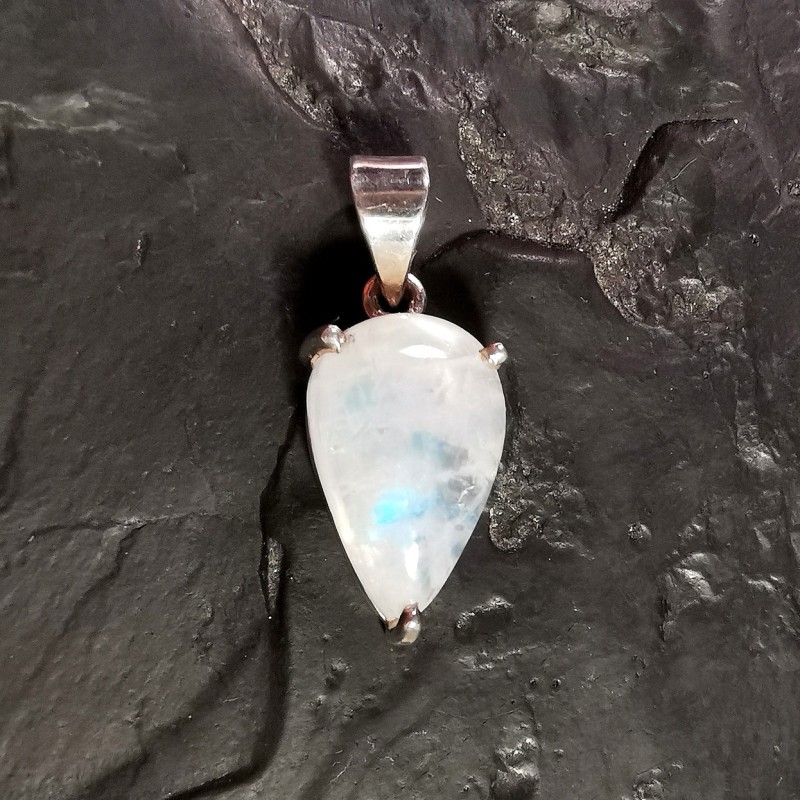 Labradorite blanche - pendentif monté en argent 1 - chakra turquoise de Catalogue pierres et cristaux