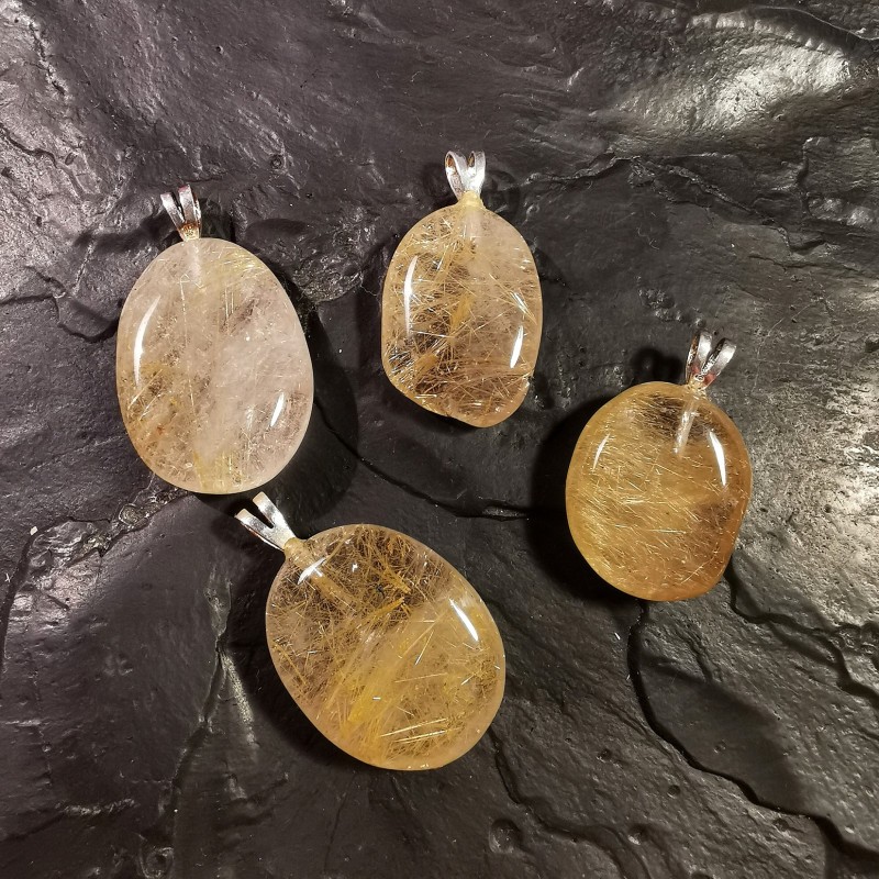 Quartz rutile - Pendentif bélière en argent - 2e chakra