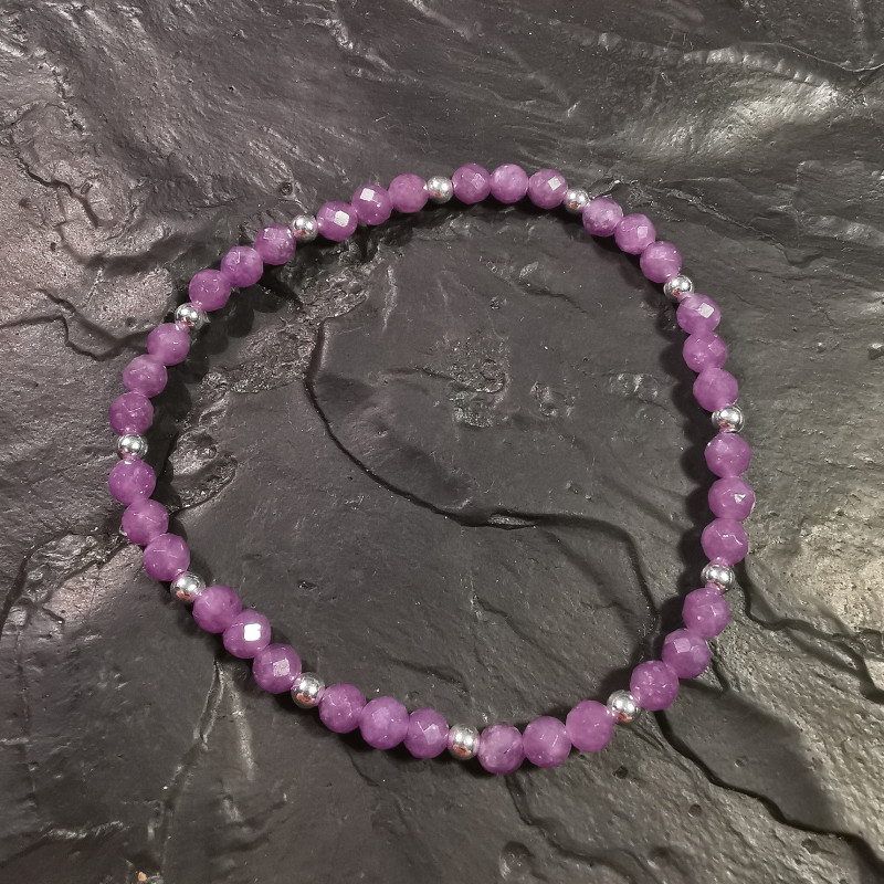 Lépidolite - Bracelet perles facettées 4mm et perles en argent - 7e chakra de Catalogue pierres et cristaux