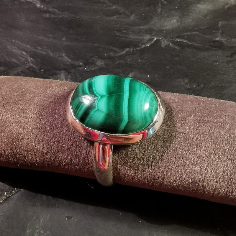 Malachite - Bague réglable en argent 2 - 4ème chakra de Catalogue pierres et cristaux