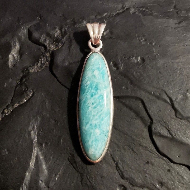 Pendentif d'Amazonite monté en argent - pièce unique chakra turquoise