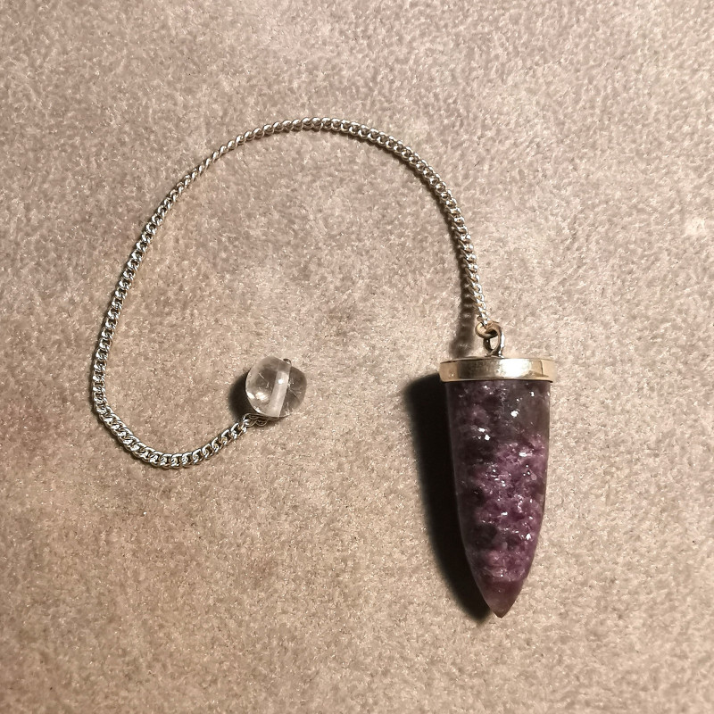 Lépidolite - Pendule monté en argent - 7ème chakra de Catalogue pierres et cristaux