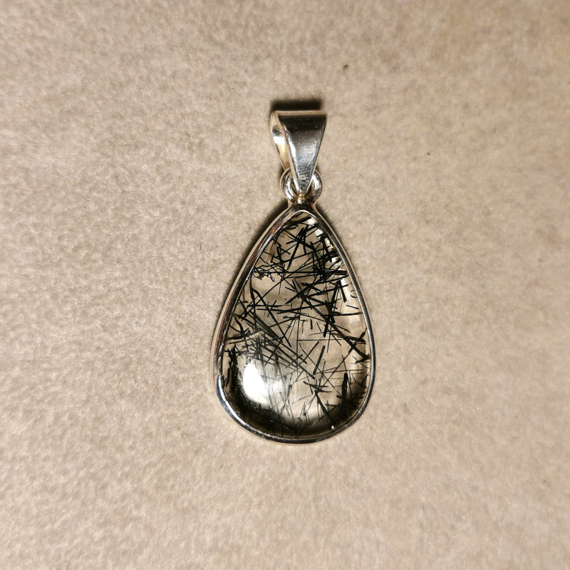Quartz tourmaliné - pendentif monté en argent 1 - 6e chakra + 1er de Catalogue pierres et cristaux