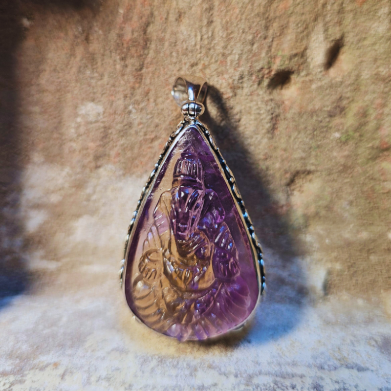 Ganesh - pendentif en amétrine et argent de Pierres du 3ème chakra