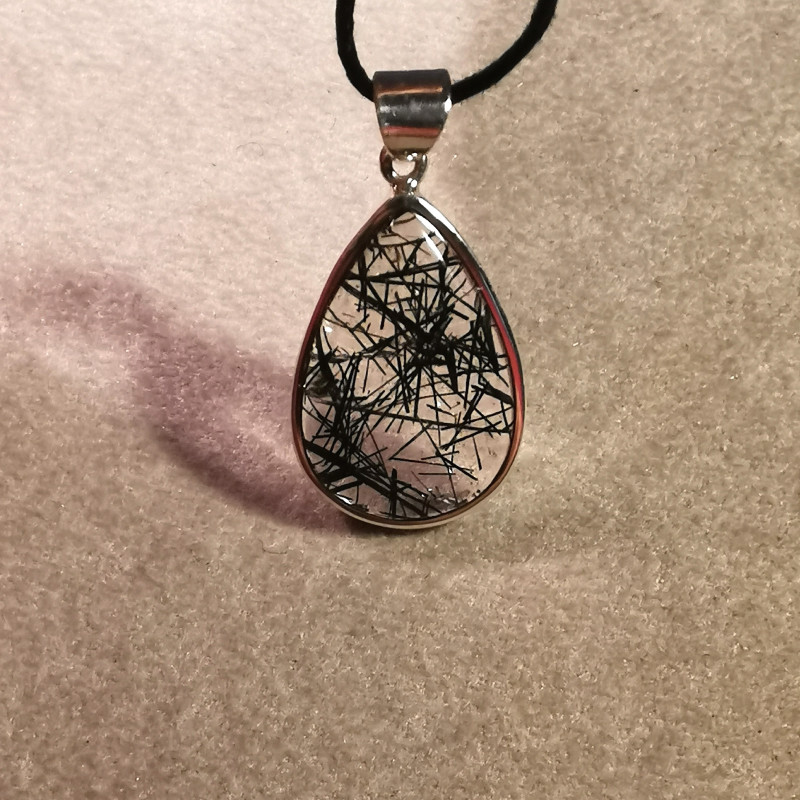 Quartz tourmaliné - pendentif monté en argent 2 - 6e chakra + 1er de Catalogue pierres et cristaux