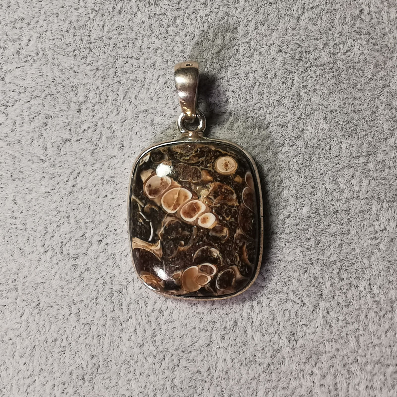 Agate fossile - pendentif monté en argent 1 - chakra bordeaux de Catalogue pierres et cristaux