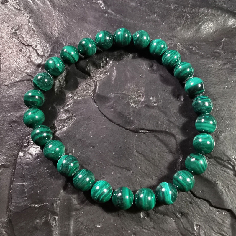 Malachite - Bracelet perles 8mm - 4e chakra de Catalogue pierres et cristaux