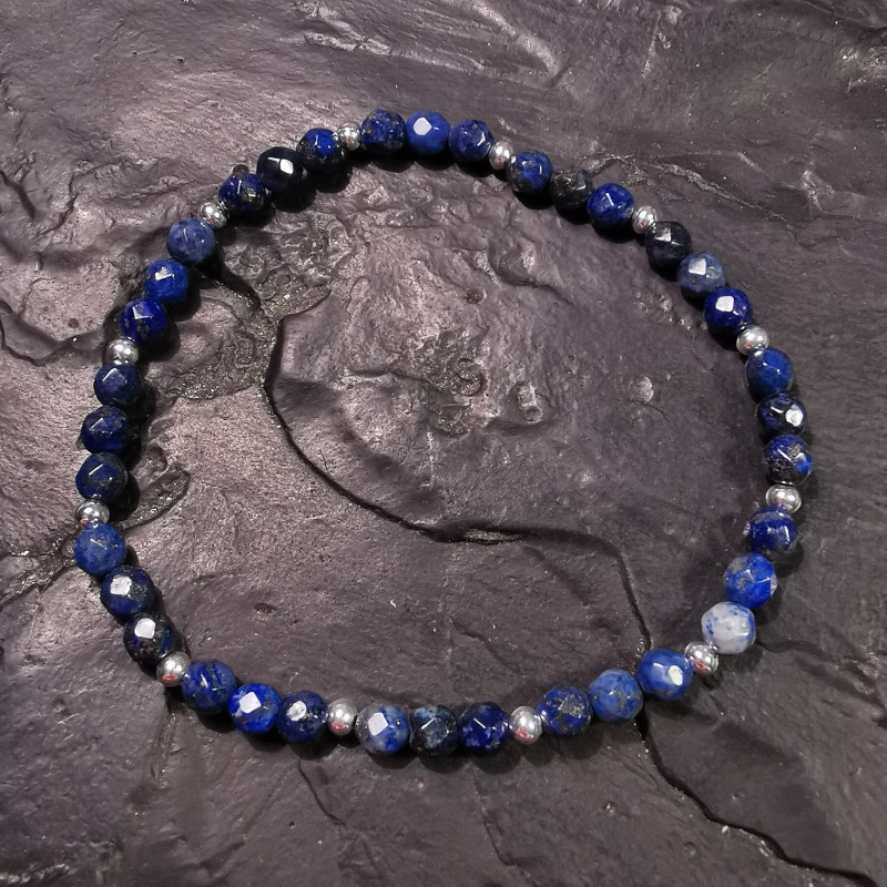 Lapis lazuli - Bracelet facetté avec perles en argent - 6e chakra de Bracelets