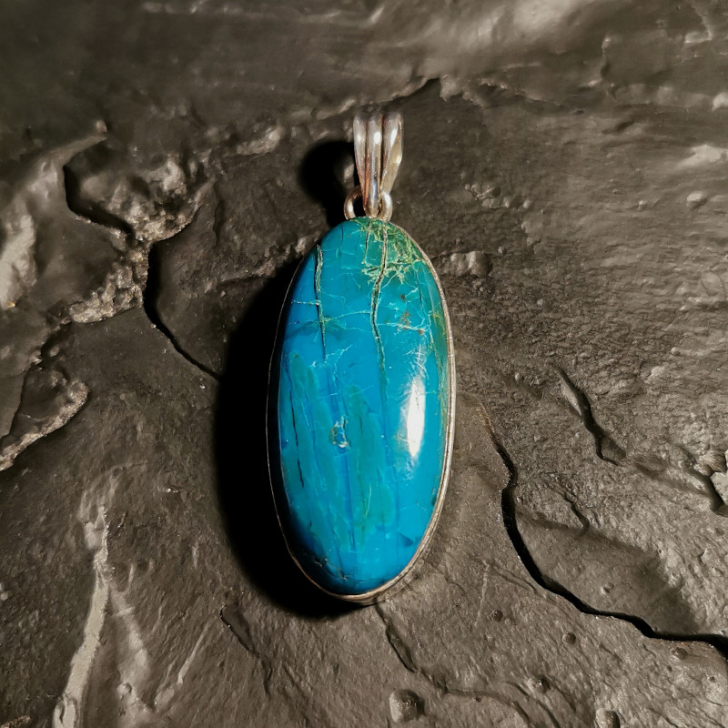 Chrysocolle - pendentif monté en argent 5 - chakra turquoise de Catalogue pierres et cristaux