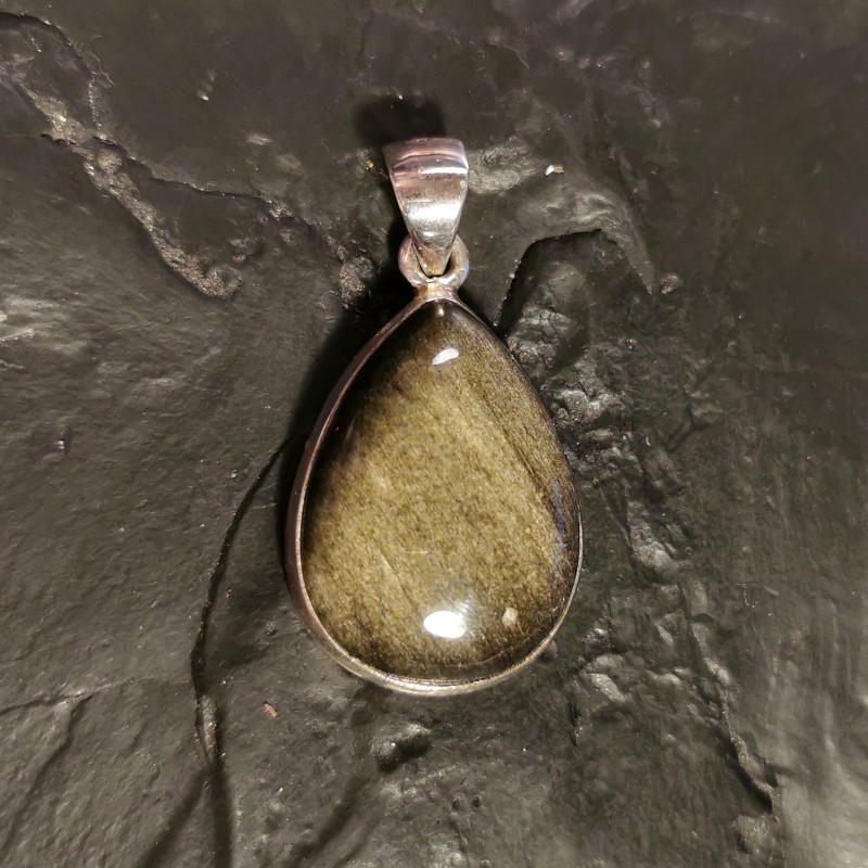 Obsidienne dorée - pendentif monté en argent 1 de Pierres & Cristaux - Pièces uniques
