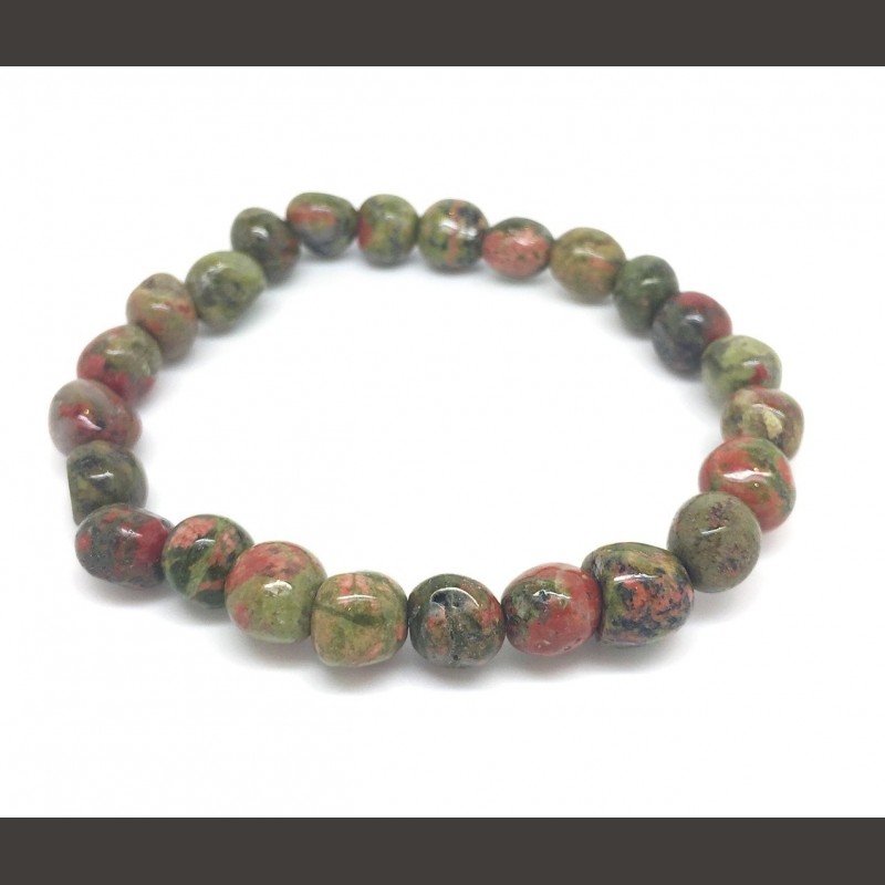 Unakite - Bracelet perles roulées - chakra pistache de Bracelets