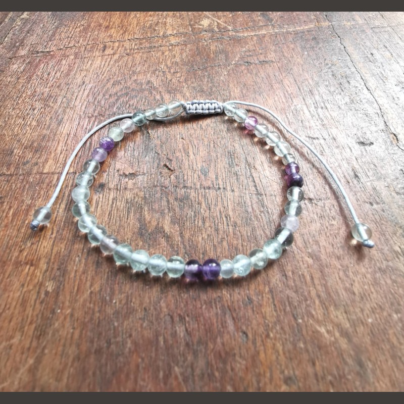 Fluorite - Bracelet perles 4mm macramé - 6e chakra de Bracelets