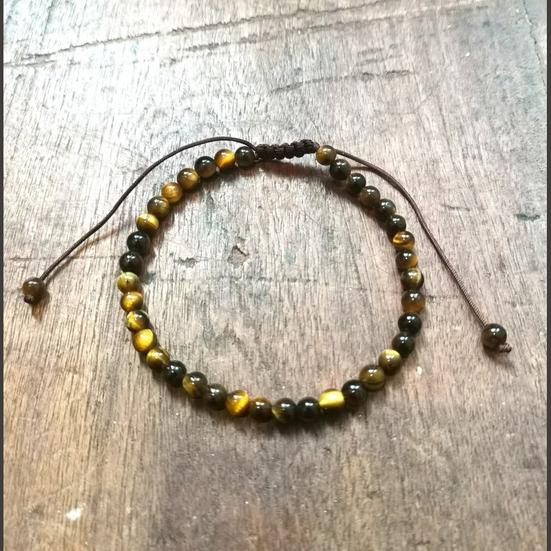 Œil de tigre - Bracelet perles 4mm macramé - 3e chakra de Bracelets