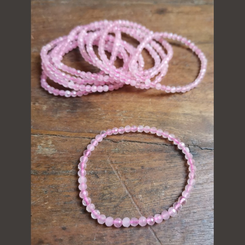 Quartz rose - Bracelet perles facettées - 4e chakra de Bracelets