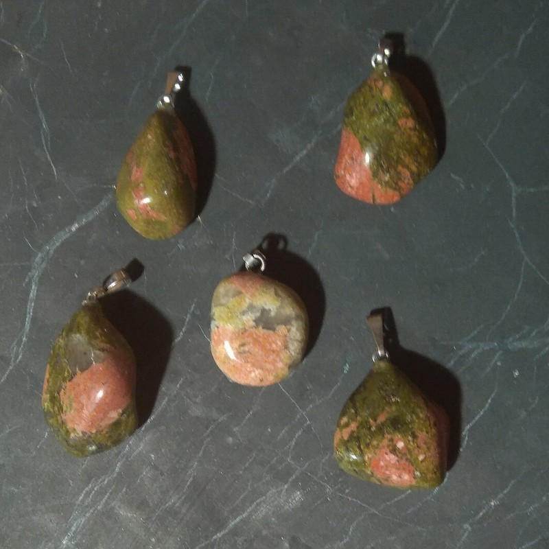 Unakite - pendentif belière - chakra pistache de Pierres du chakra pistache