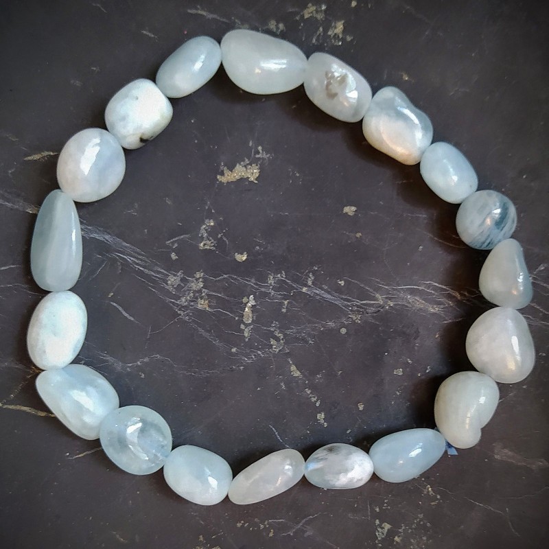 Aiguemarine - Bracelet perles roulèes - 5e chakra