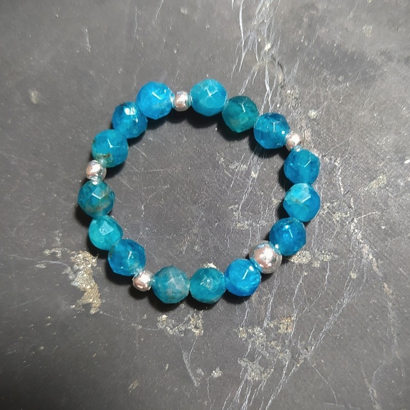 Apatite bleue - Bague elastique - 5ème et 6ème chakras de Catalogue pierres et cristaux